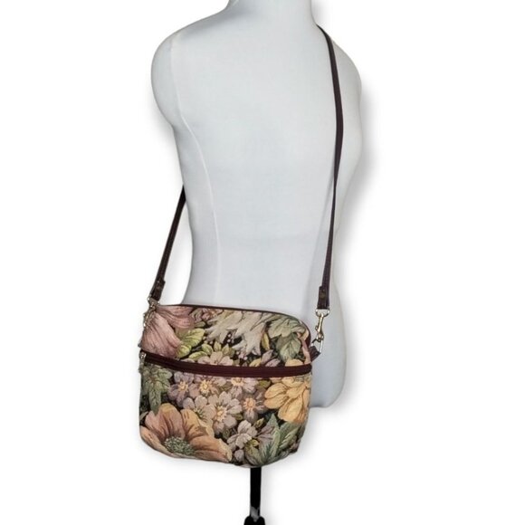 Vintage Crossbody Floral Tapestry Bag Zipper Pocket Nature Goblin Fairy - Picture 3 of 9